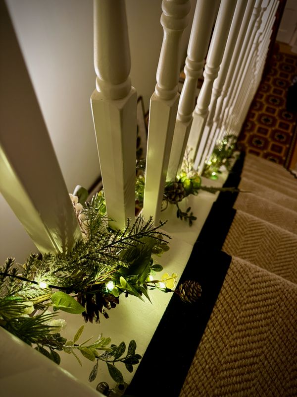 Christmas garland on banister