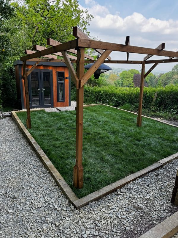 Timber pergola being built