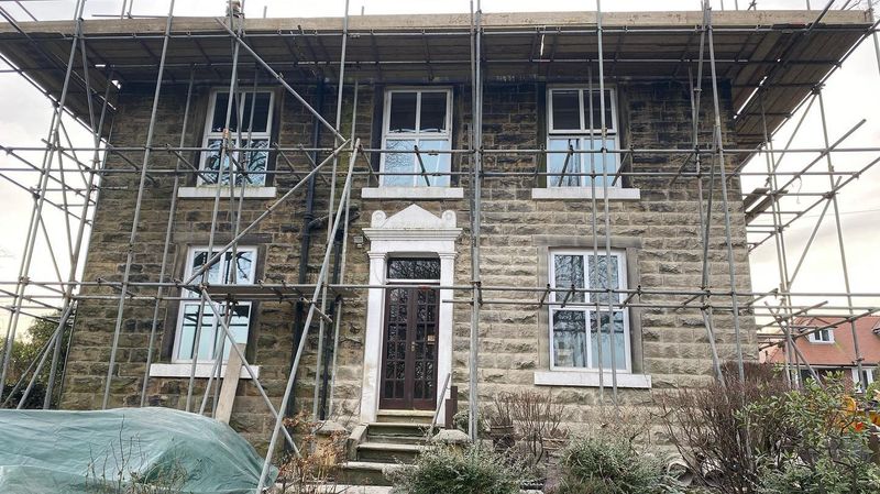 Stone repointing in progress