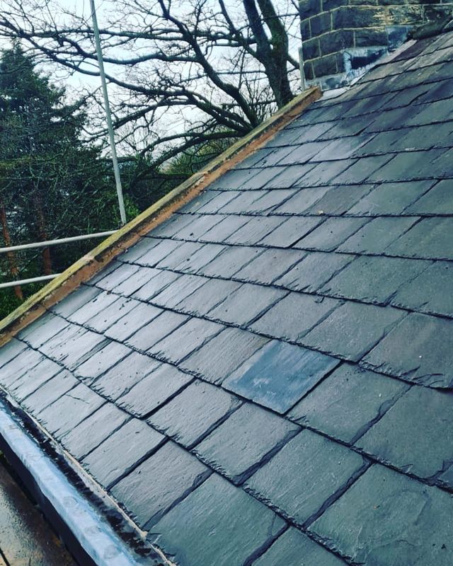 The slate roof relaid