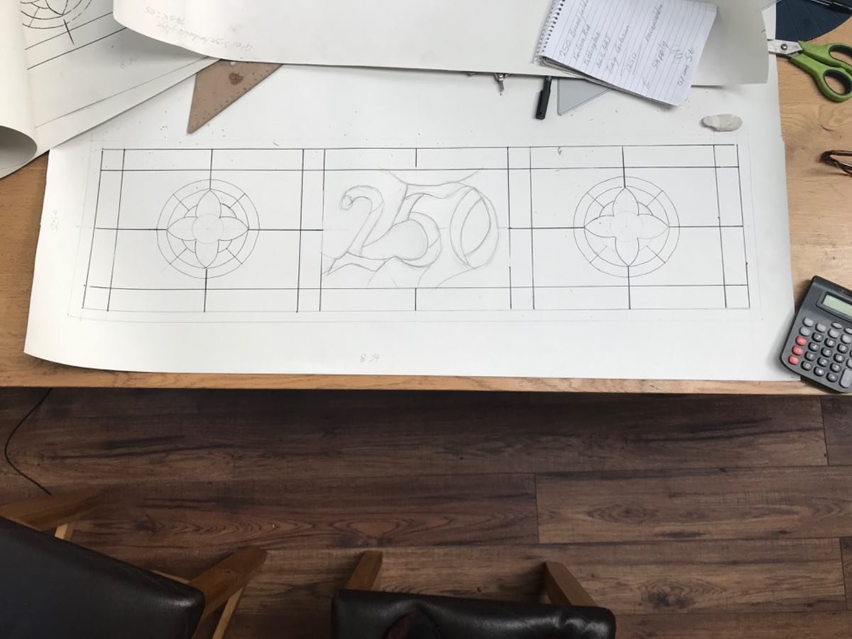 The 250 stained glass design drawn out on paper